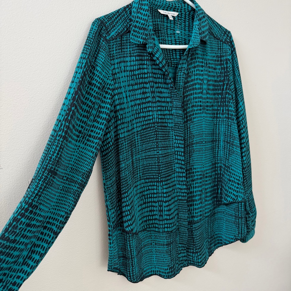 Calvin Klein Teal & Black Long Sleeve Button Down Shirt, Sz S - Picture 2 of 11